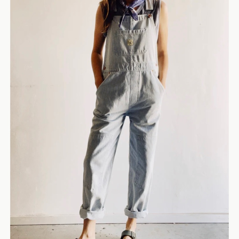 Hey Gang Washed Railroad Knee Patch Overalls